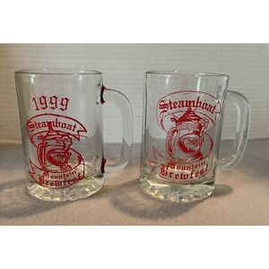 Set of 2 Vintage 1999 Steamboat Mountain Brewfest Glass Beer Mugs – 4.75" Tall‎